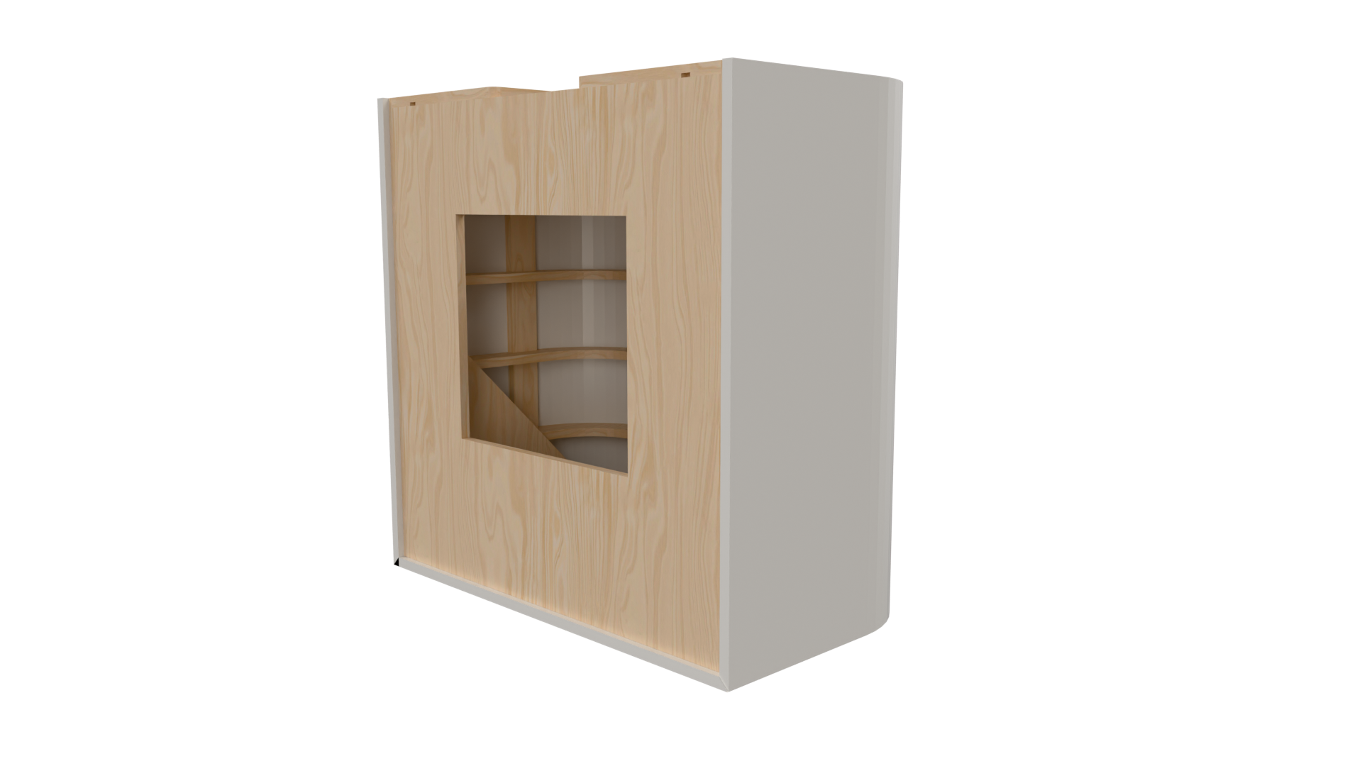 Back view of Rounded Flat Range Hood in Mozaik Software highlighting precise CNC-ready panel layout and assembly alignment.