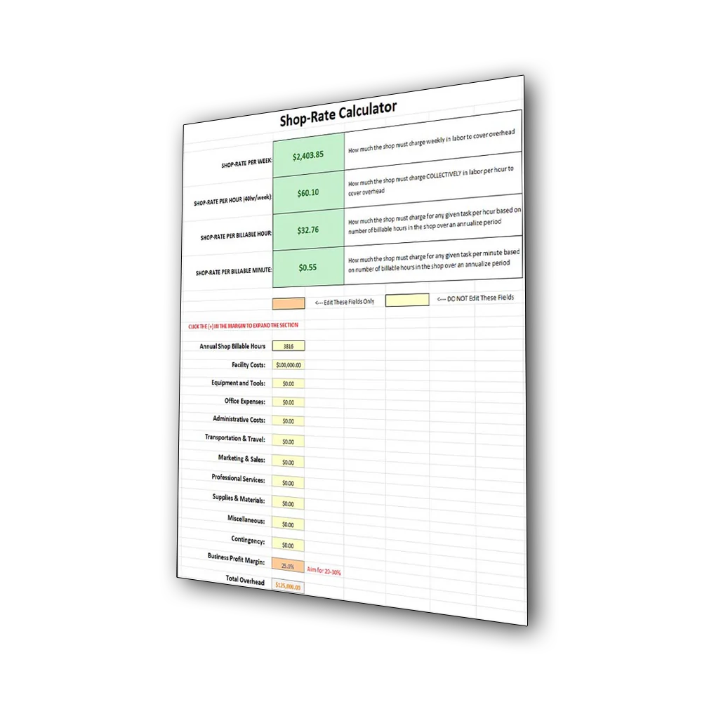 Shop Rate Calculator (Excel Spreadsheet)